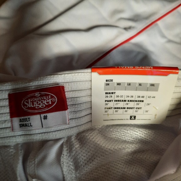 LOUISVILLE SLUGGER RELAX FIT X DRY OPEN BOTTOM MEN'S WHITE BASEBALL PANTS SMALL - Picture 8 of 9